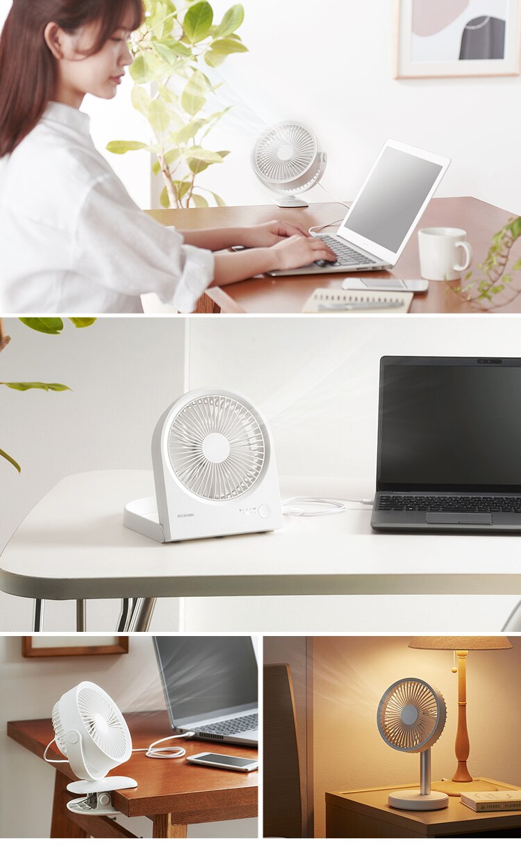卓上扇風機 スタンドタイプ USB充電 コードレス TFS-01-W ホワイト1