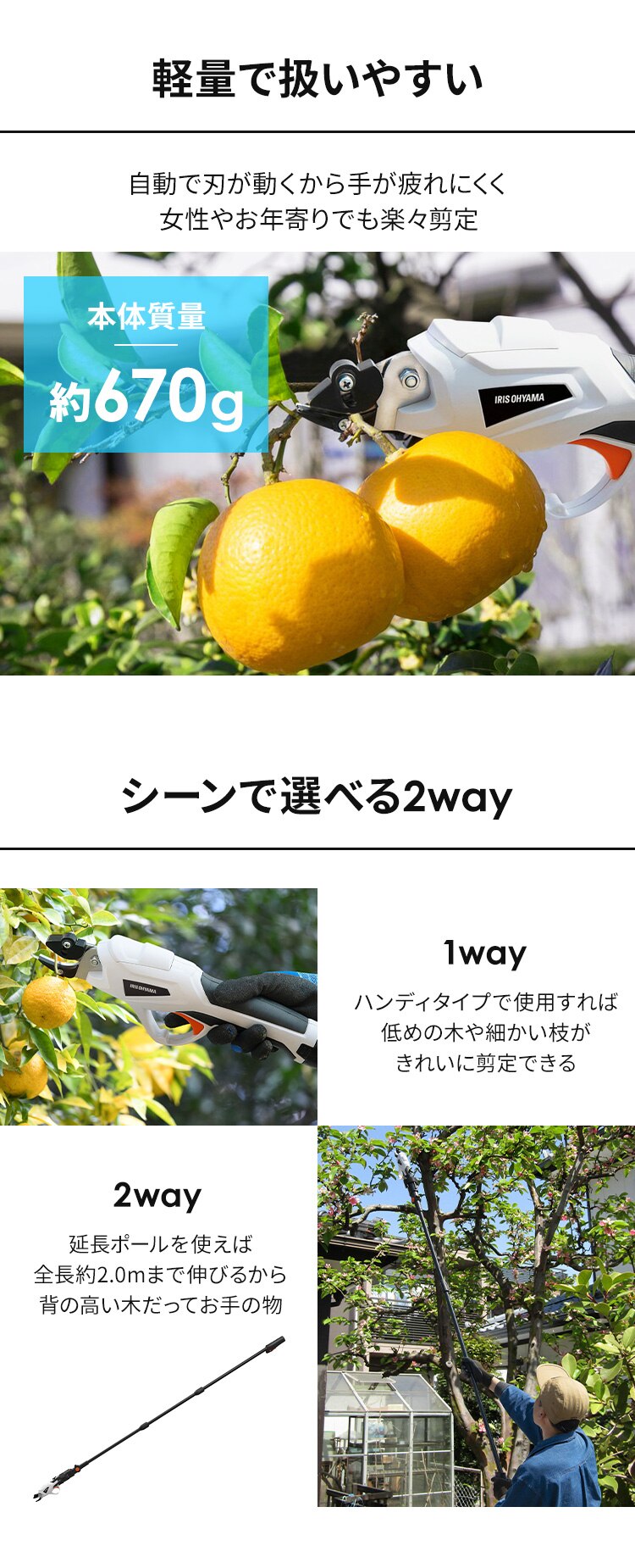 高枝バサミ 剪定 3.7V 充電式 キャッチ機能付き JTH101