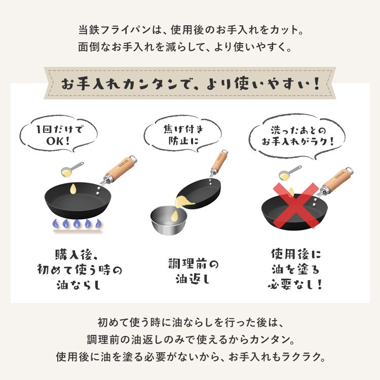 鉄フライパン 29cm IH/ガス火対応 極厚鉄タイプ SCPT-F29 ブラック13