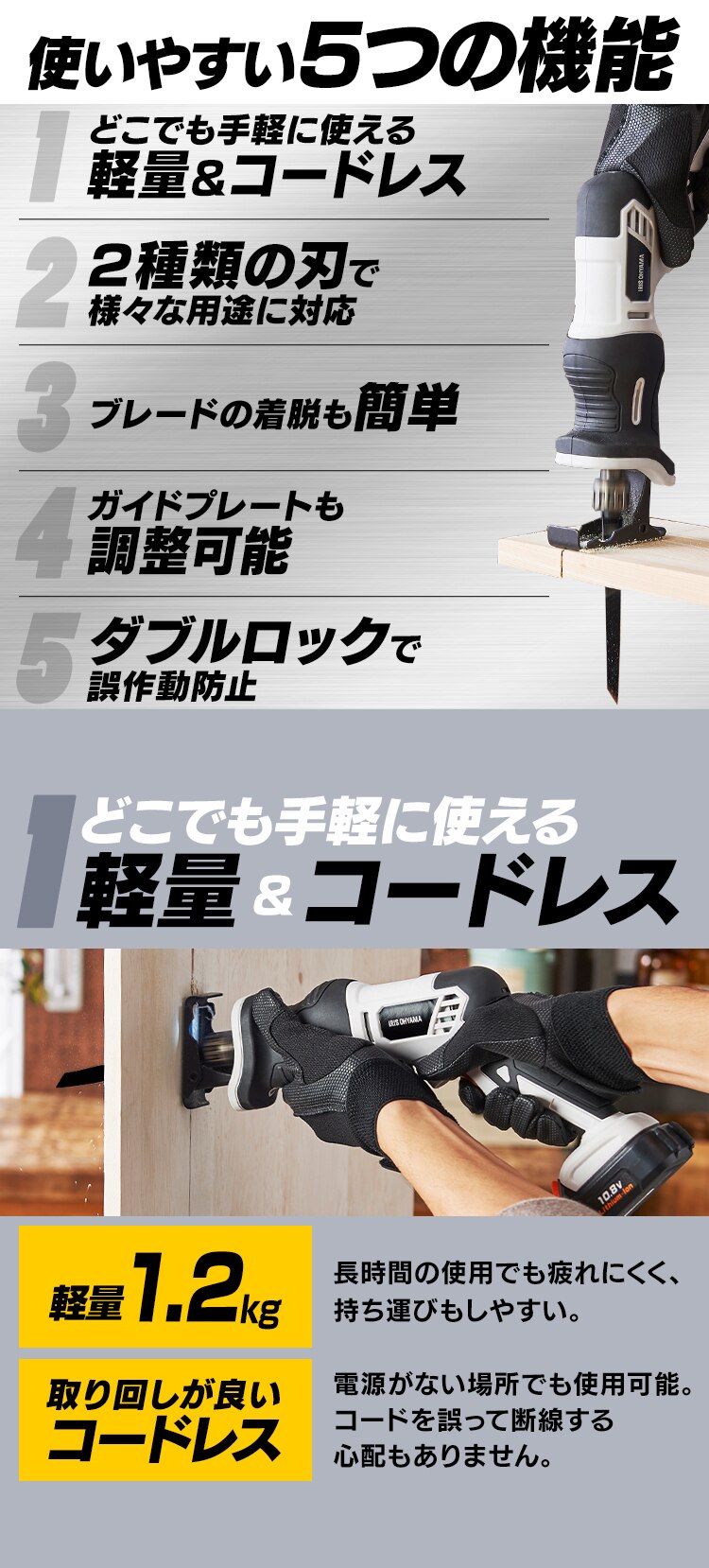 【4%OFF】 電動ノコギリ レシプロソー 10.8V 充電式 本体のみ JRS13-Z ホワイト4