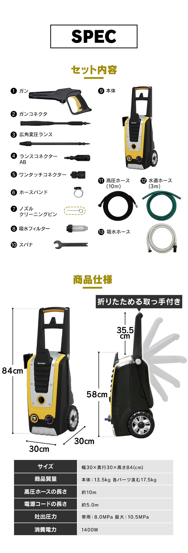 高圧洗浄機　FIN-901E（50Hz 東日本専用）・FIN-901W（60Hz 西日本専用）10