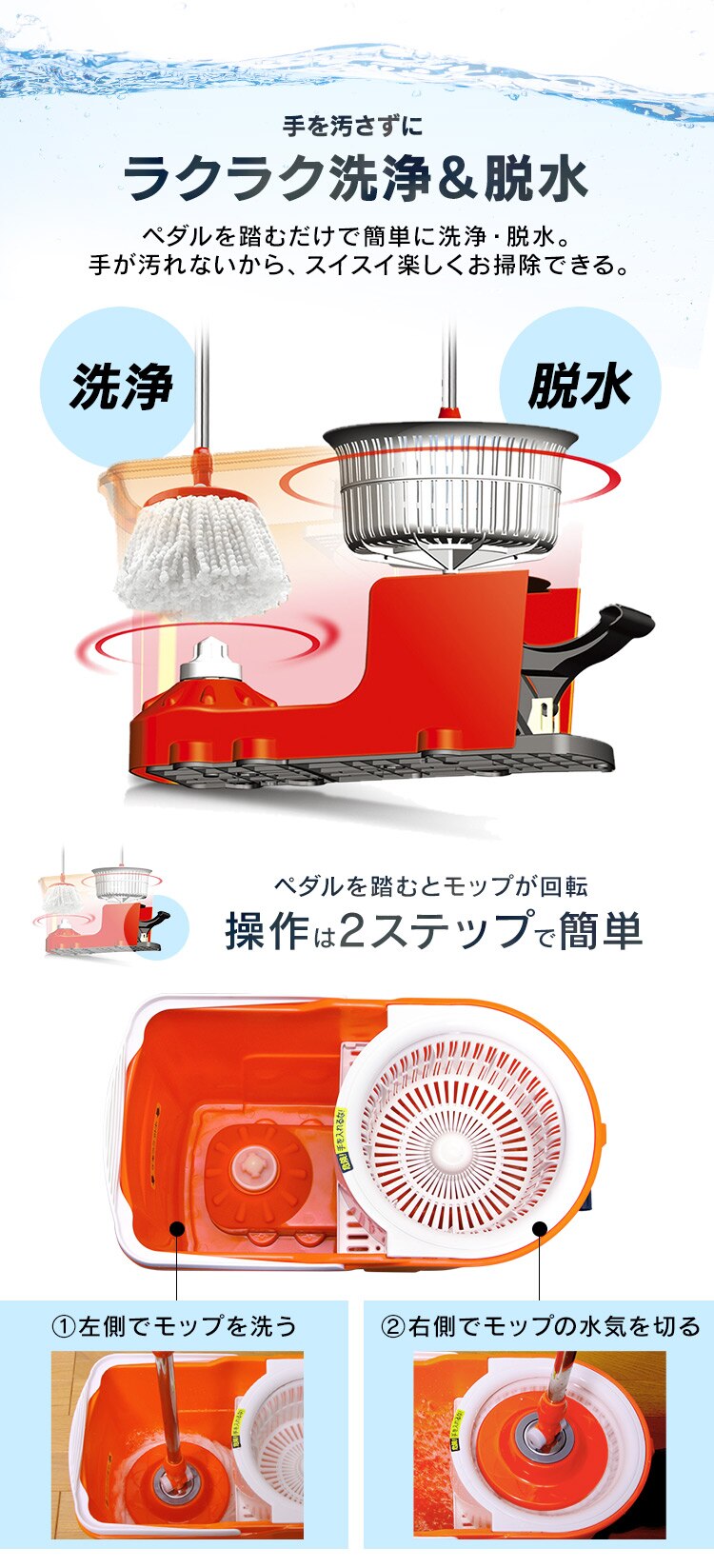 モップ 回転モップ 洗浄機能付き KMO-490S1