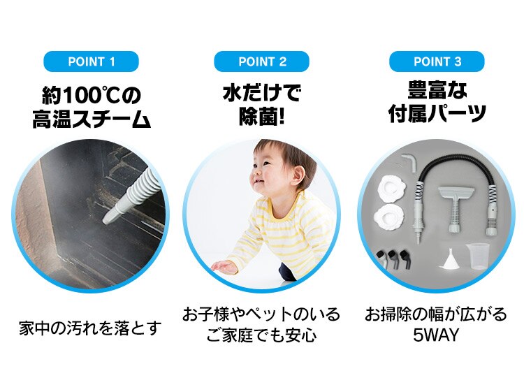 スチームクリーナー ハンディタイプ 加圧噴射方式 チャイルドロック付 STM-303 ホワイト  2
