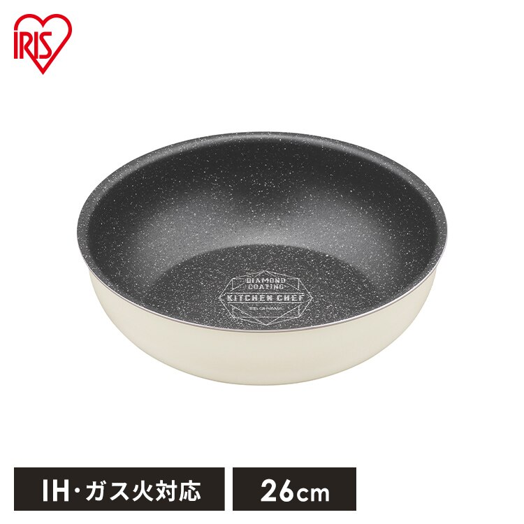 フライパン 炒めなべ 26cm IH/ガス火対応 ダイヤモンドコートパン DCI-T26W アイボリー0
