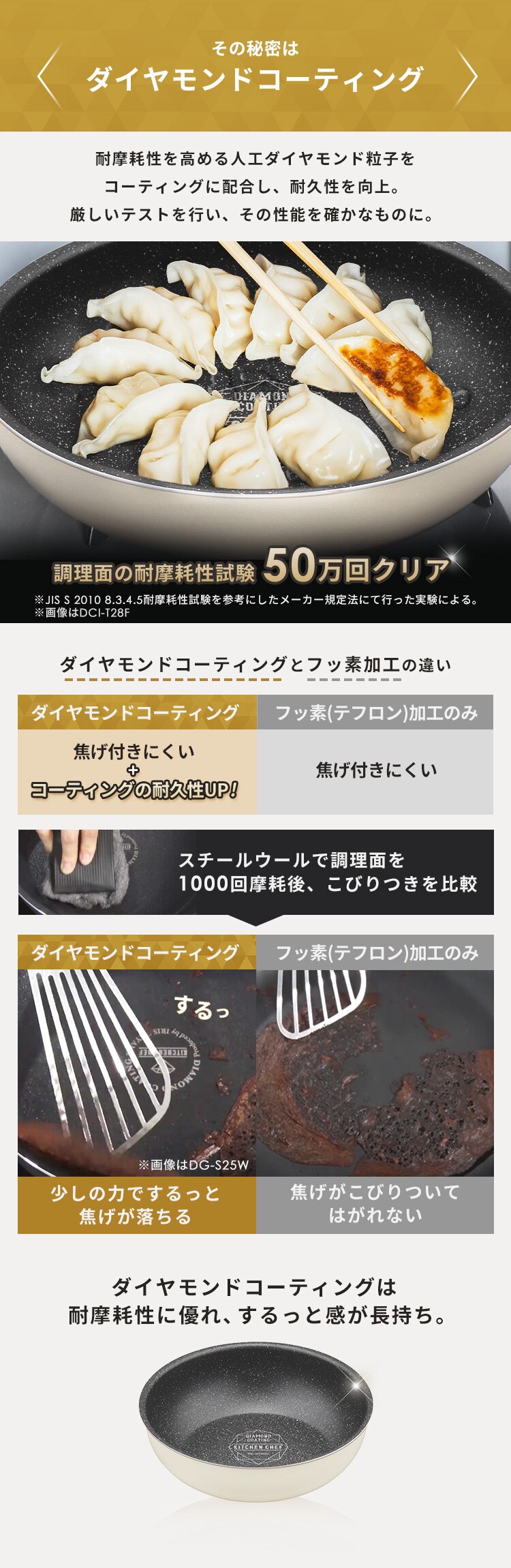 フライパン 炒めなべ 26cm IH/ガス火対応 ダイヤモンドコートパン DCI-T26W アイボリー2