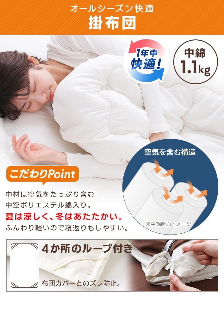 【除湿シート付】低反発敷布団+マットレス付き寝具10点セット シングル KFS-M10ST ブラウン 4