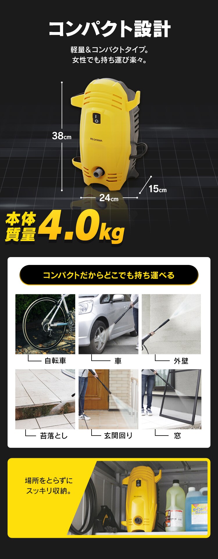 高圧洗浄機 8.0MPa 軽量 コンパクト 9点セット FBN-401 イエロー1