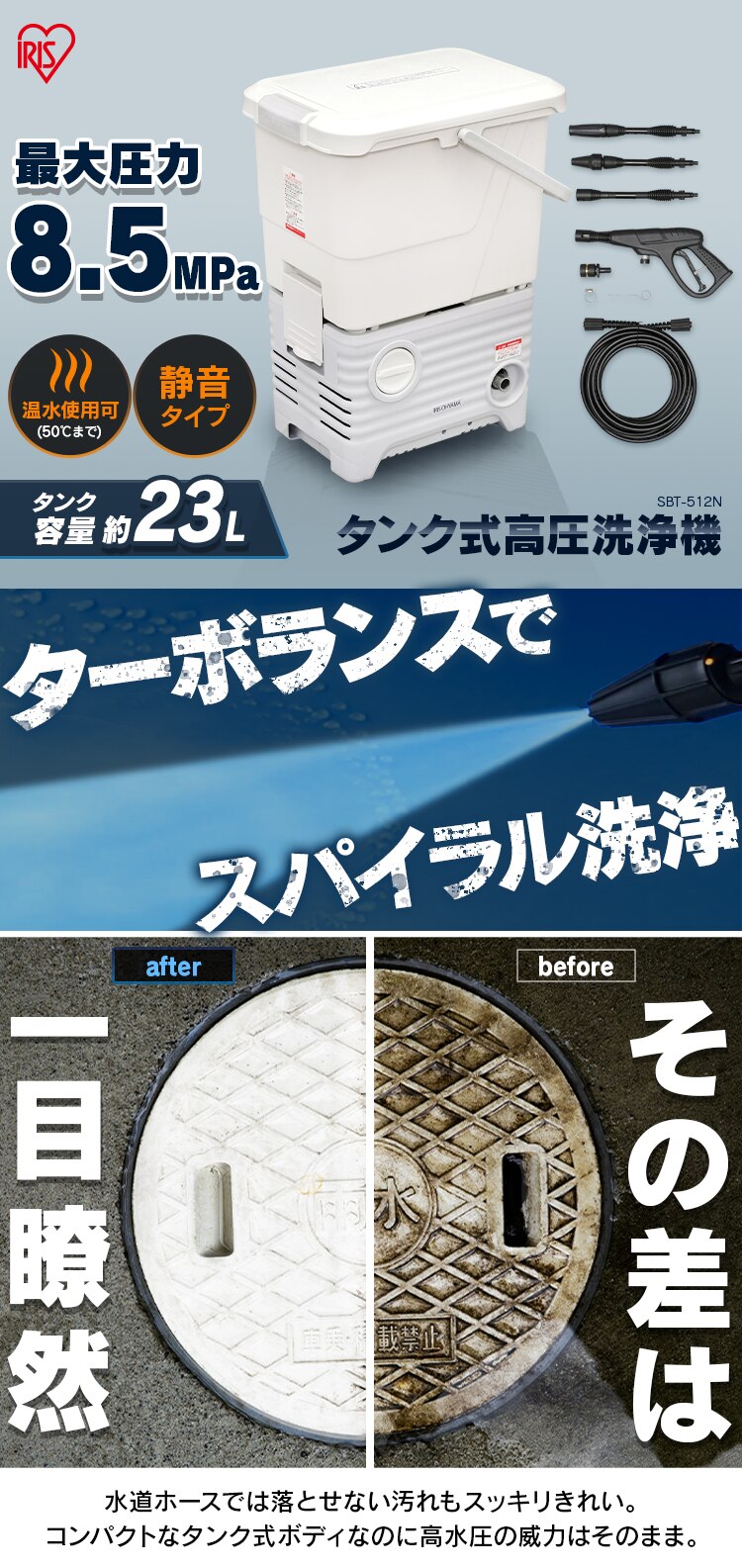 高圧洗浄機 タンク式 8.5MPa 温水使用可能 12点セット SBT-512N ホワイト0