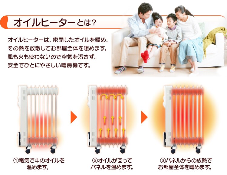 オイルヒーター ストレートフィン 温度調節3段階 IOH-1208KS-W 1