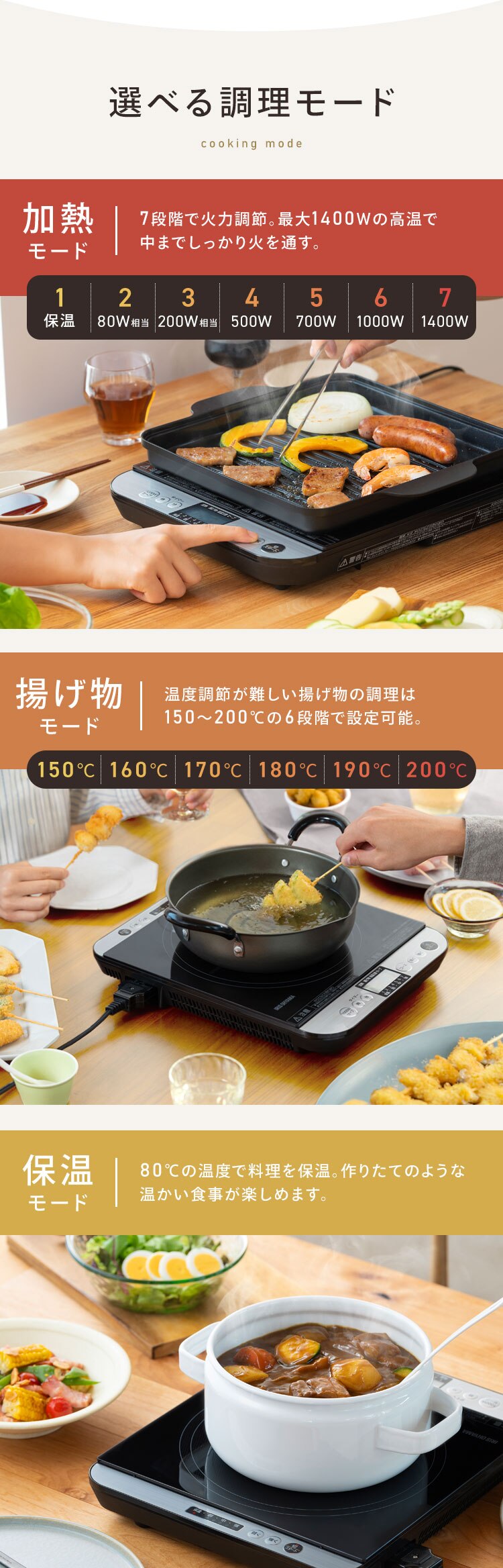 IHコンロ 1口 1400W 卓上 対面操作式 IHC-T61-B ブラック3