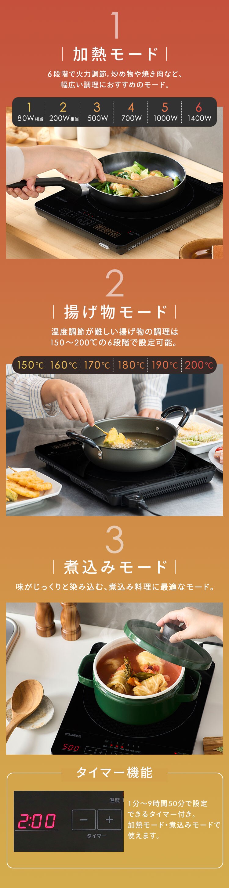 IHコンロ 1口 1400W 薄型 IHC-T43-B ブラック3