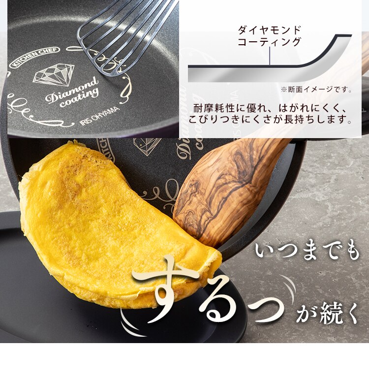 【IH対応】KITCHEN CHEF ダイヤモンドコートパン グレードプラス 3点セット IZ-SE3 パープル7