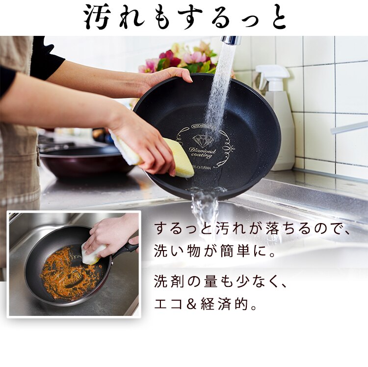 【IH対応】KITCHEN CHEF ダイヤモンドコートパン グレードプラス 3点セット IZ-SE3 パープル8