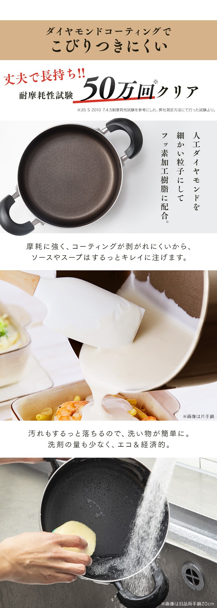 フライパン・鍋 5点セット IH/ガス ダイヤモンドコート 取っ手一体型 DCI-FP5S ブラック4