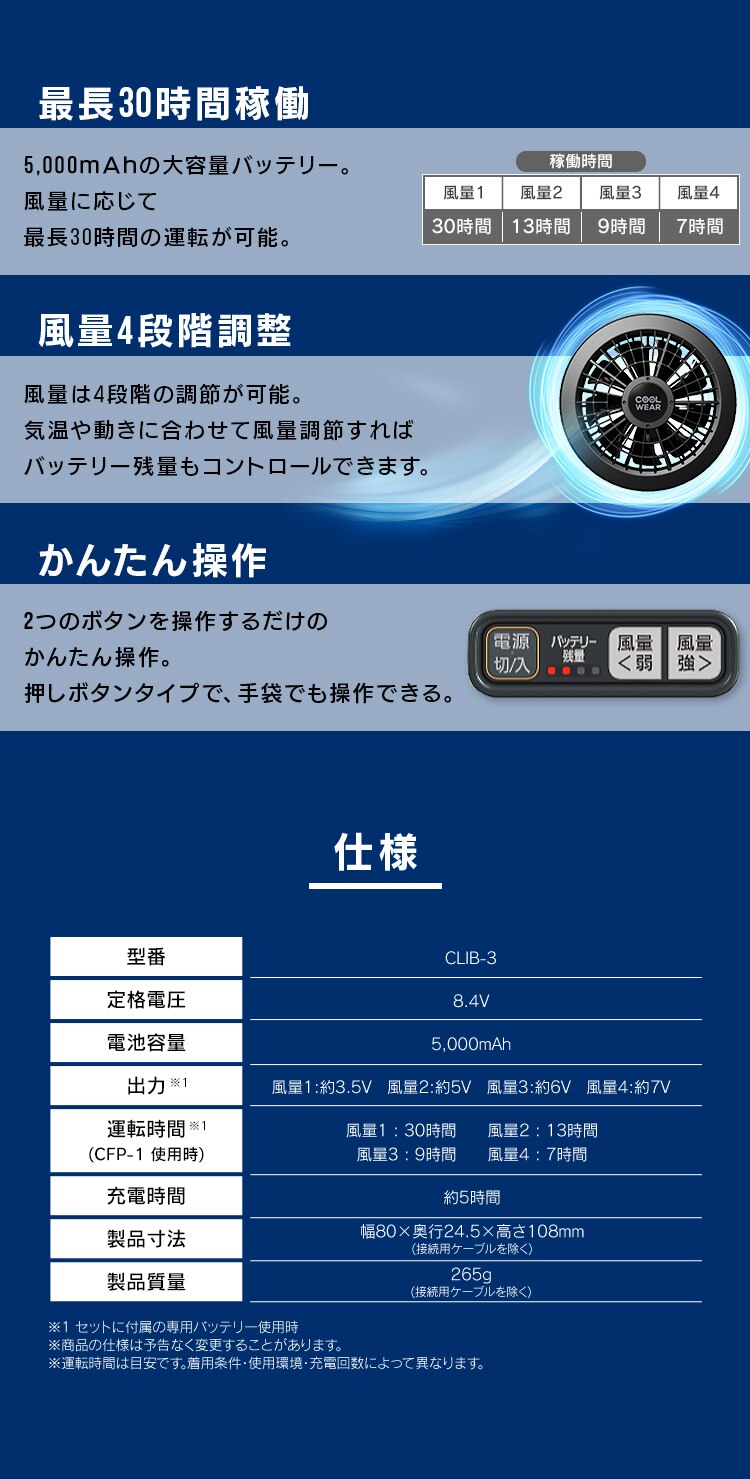 【18%OFF】クールウェアPROバッテリーセット CLIB-3 グレー2