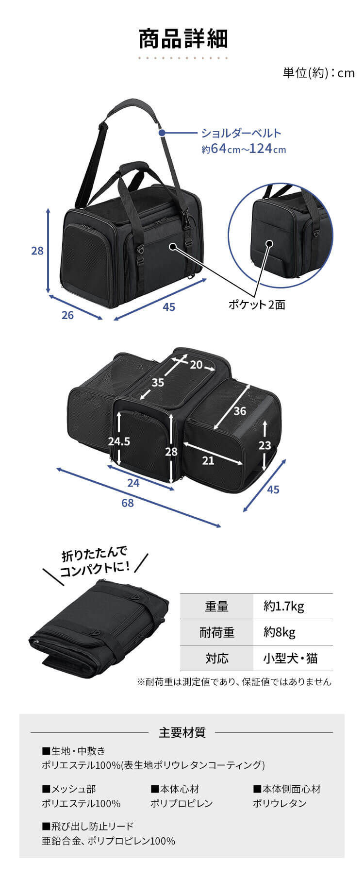 拡張できるペットキャリー ブラック犬 猫 キャリー5