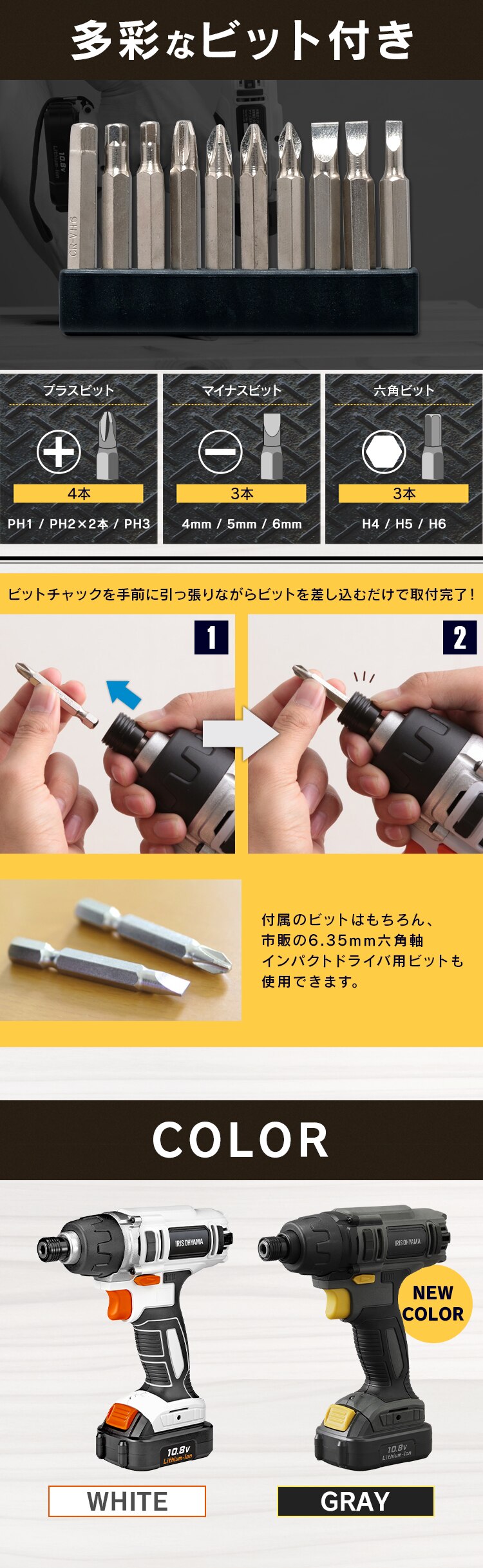 インパクトドライバー10.8ＶJID80BID80-H 全2色【バッテリー付き】4