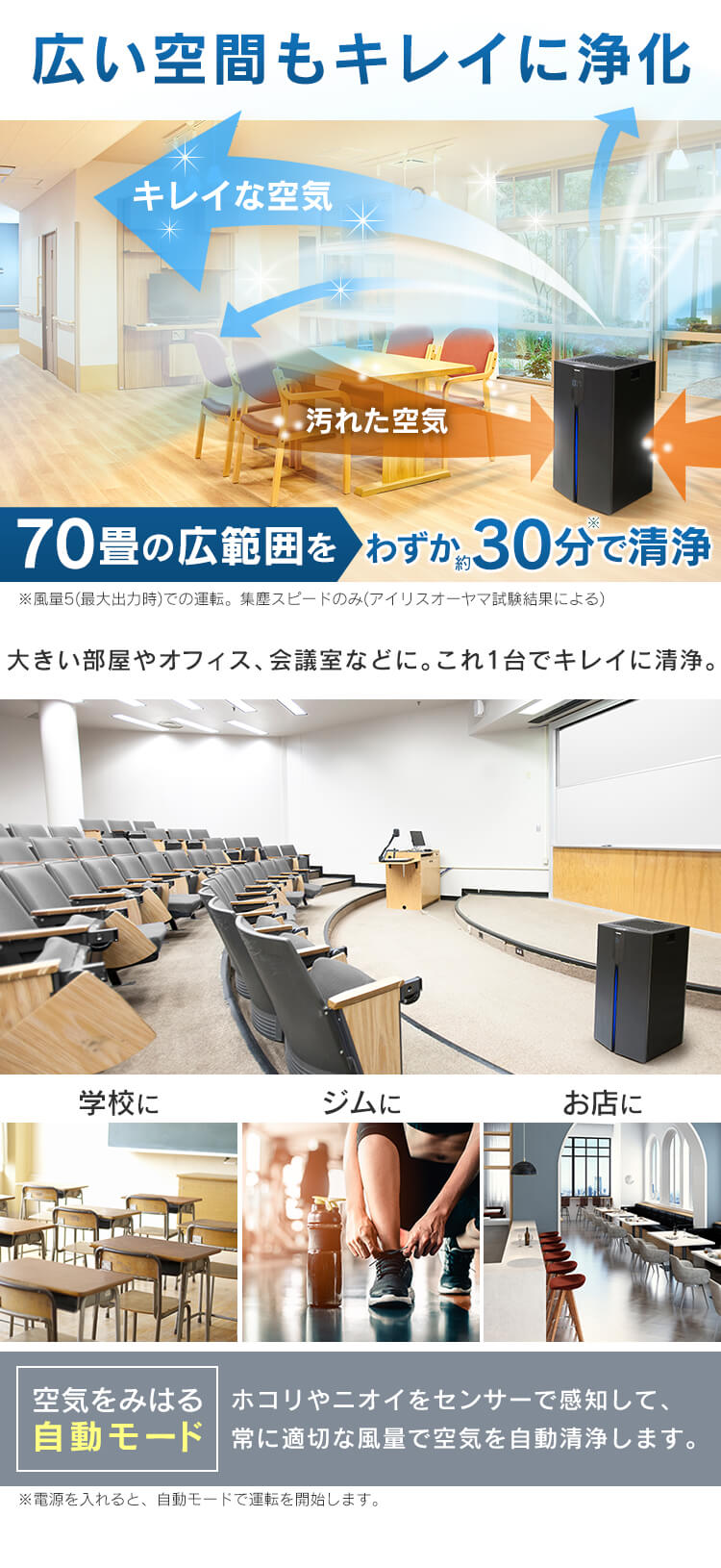 空気清浄機 70畳 大型 キャスター付 ほこりセンサー においセンサー IAP-A150H-B ブラック【前払い不可】【代引き不可】【同梱不可】1