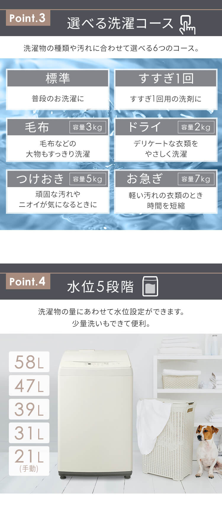 洗濯機 8kg 設置費込み ガチ落ち大水流洗浄 ガラストップ 二人暮らし ファミリー向け IAW-T806CW ホワイト【代引き不可】6