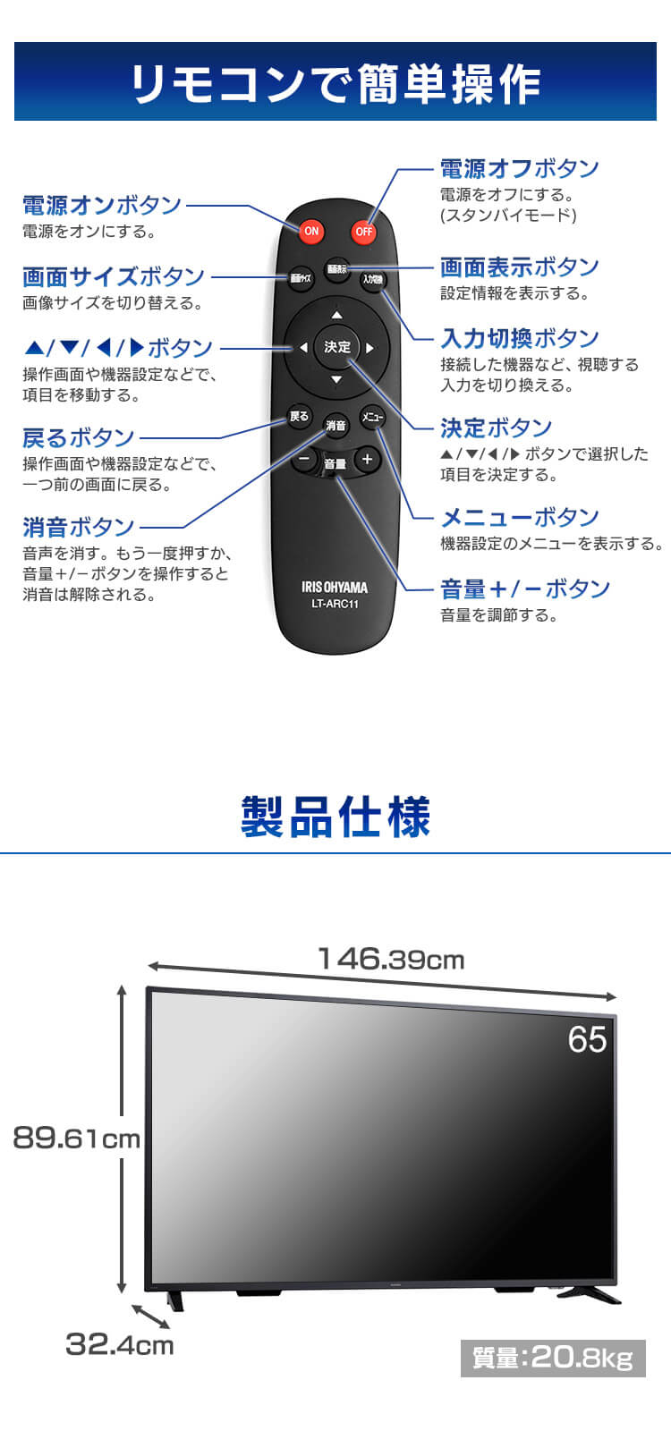モニター 65インチ ディスプレイ 大型 LUCA ILD-B65UHDS-B【代引き不可】4