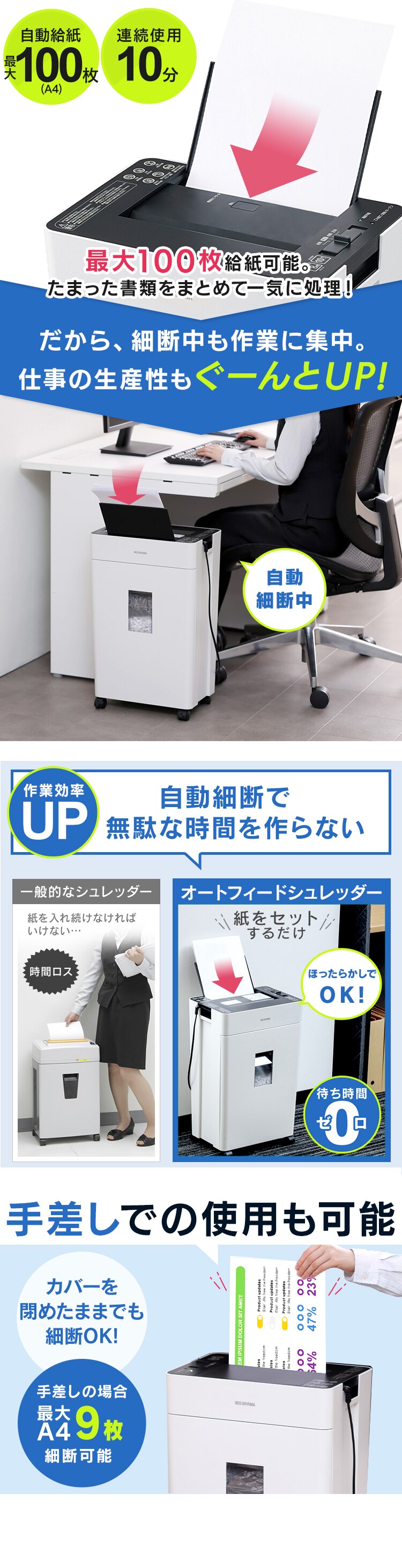 オフィスシュレッダー クロスカット 100枚自動細断 AFSR100C3