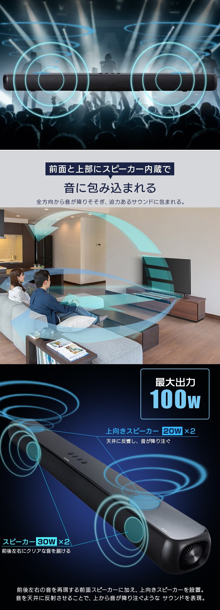 サウンドスピーカー Bluetooth 2.02ch IHT-S301 ブラック2