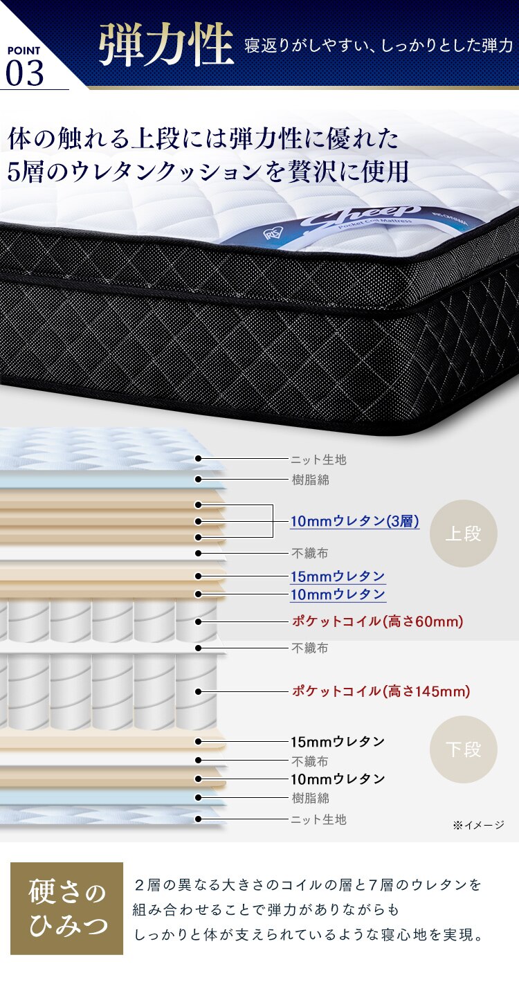 マットレス ダブル ポケットコイル 硬め 厚さ30cm PMTS30H-D Sheep8