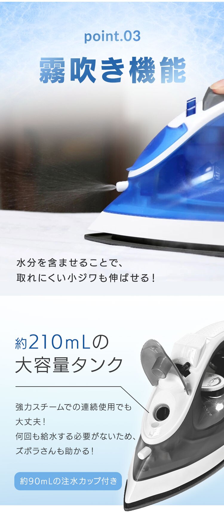 アイロン スチーム フッ素コート SIR-01A ブルー5