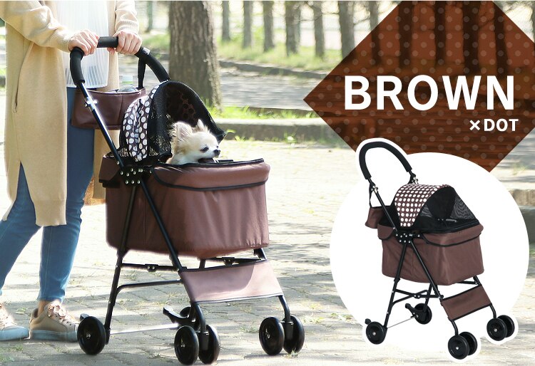 折り畳みミニペットカート 4輪 ブラウン犬 カート【前払い不可】【代引き不可】【同梱不可】4