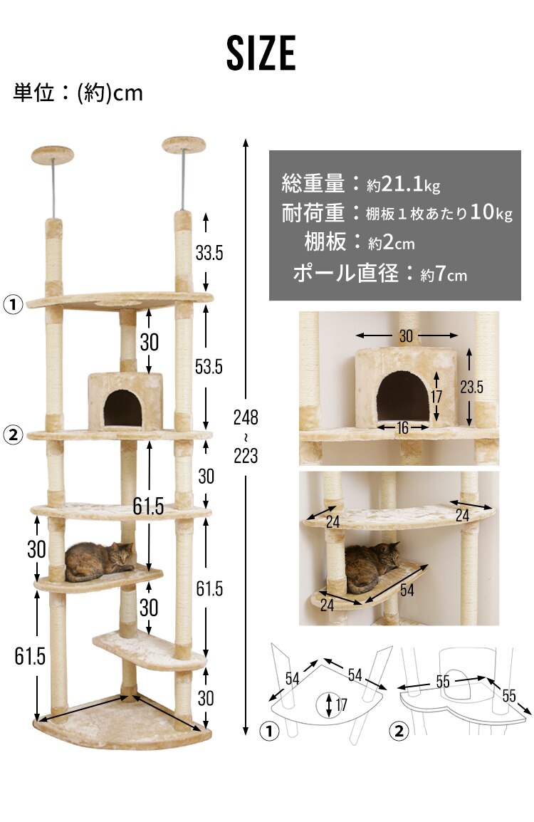 キャットタワー 突っ張り ネイビー 猫タワー10