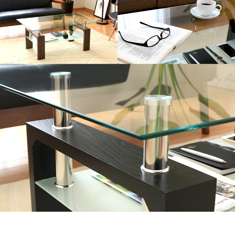 ガラステーブル 収納棚付き 全3色1