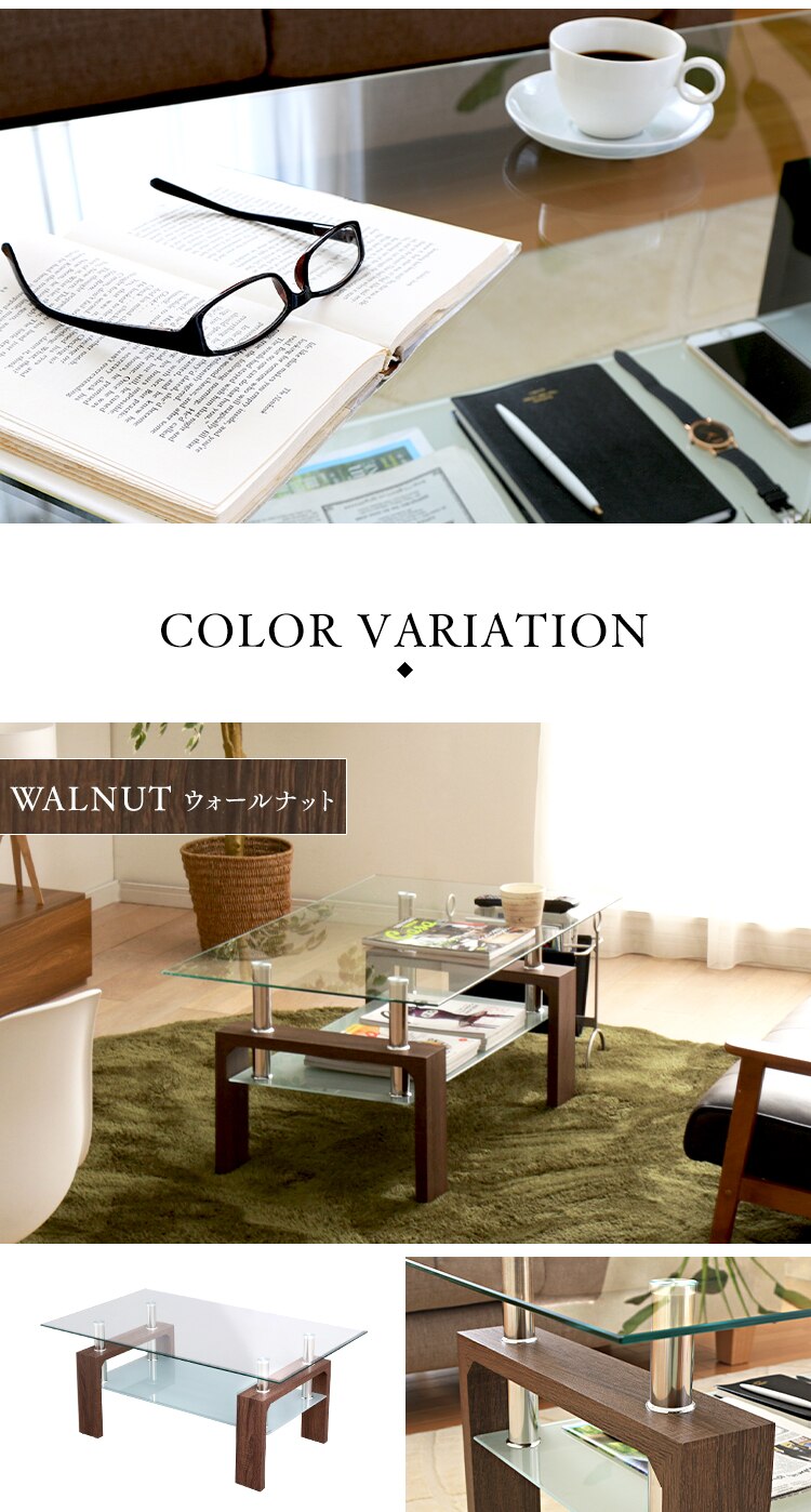 ガラステーブル 収納棚付き 全3色7