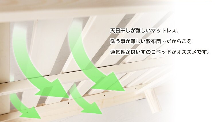 天日干しが難しいマットレス、洗うことが難しい敷き布団&hellip;だからこそ通気性が良いすのこベッドがオススメです。