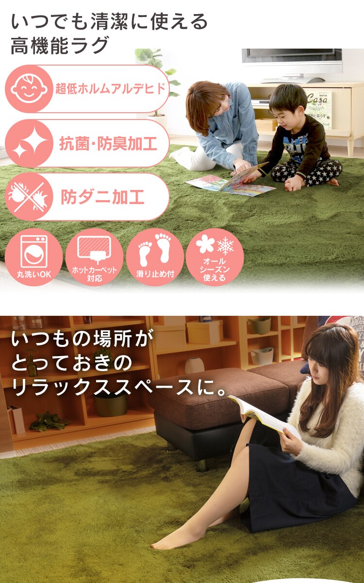 防ダニ加工　洗える マイクロファイバー シャギーラグ 200&times;200 57074206 ブラウン1