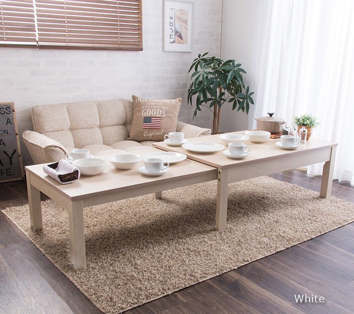 ローテーブル センターテーブル 伸縮 W80-140 RPE80TBLWH ホワイト 2