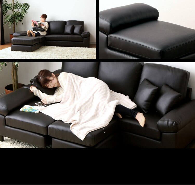 ポケットコイルカウチソファ PUレザーブラック26