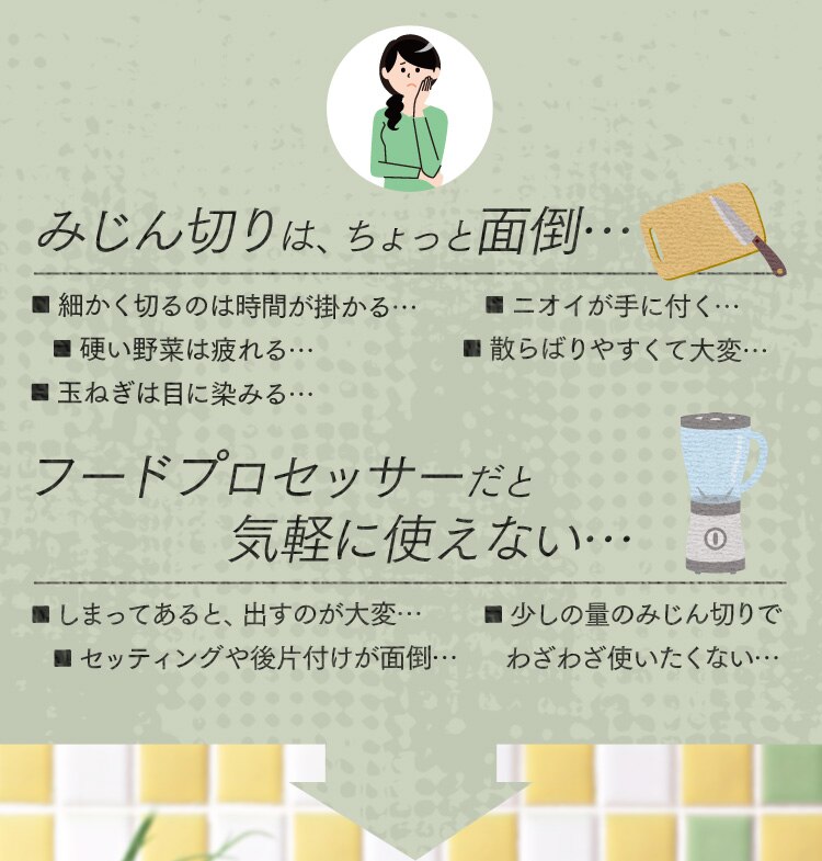 みじん切りが面倒、フードプロセッサーは気軽に使えない