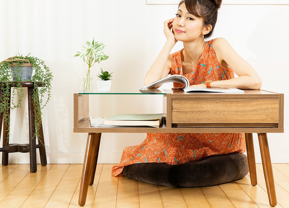 リビングテーブル ガラス 収納付き GLT-800 ブラウン 5