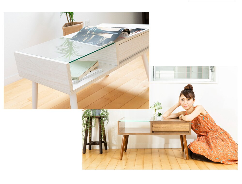 リビングテーブル ガラス 収納付き GLT-800 ブラウン 10