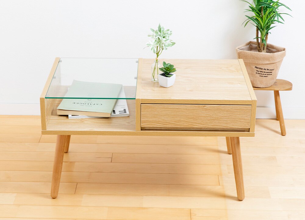 リビングテーブル ガラス 収納付き GLT-800 ブラウン 20