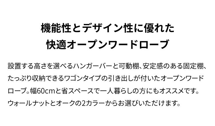 ハンガーラック 収納 オープンワードローブ WSW-6015 ウォルナット1