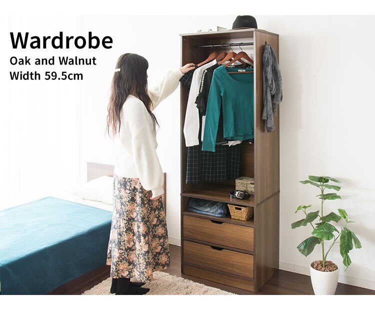 ハンガーラック 収納木製ワードローブ 幅60 WWR-6018 オーク20