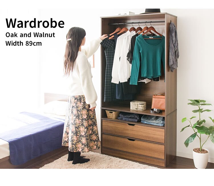 木製ワードローブ　幅89 WWR-9018 オーク【前払い不可】【代引き不可】【同梱不可】20