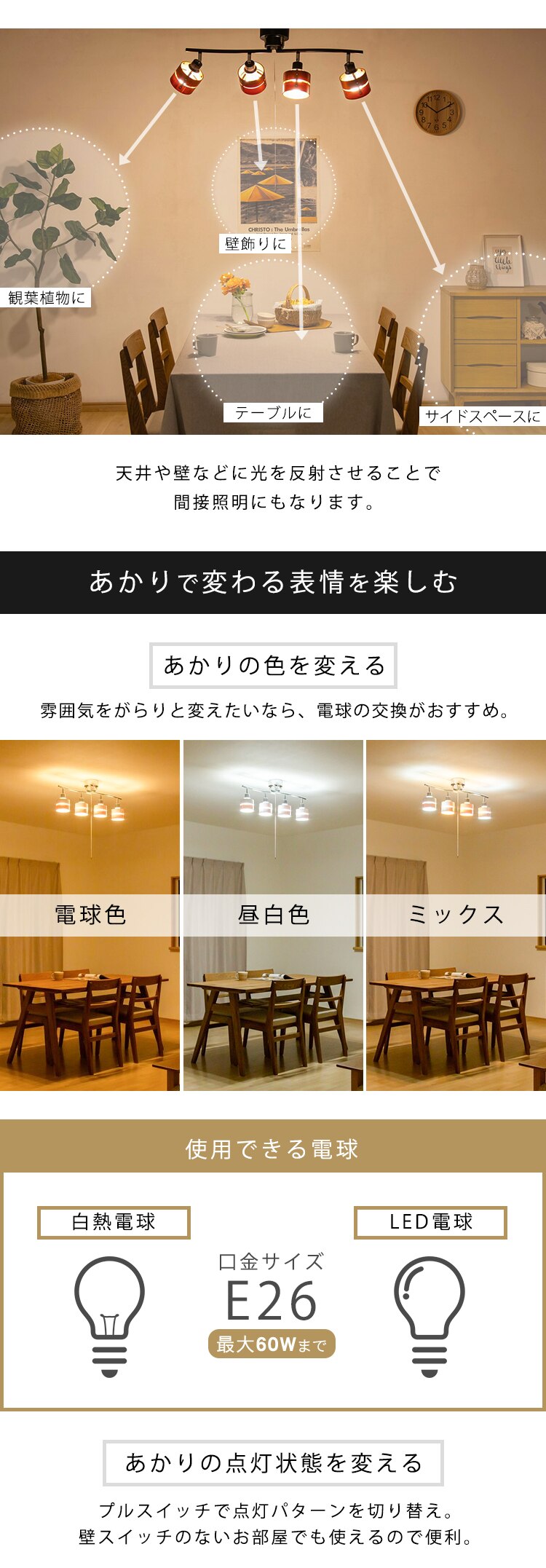 【電球なし】4灯シーリングライト プルスイッチ GLL-4MP-LW7