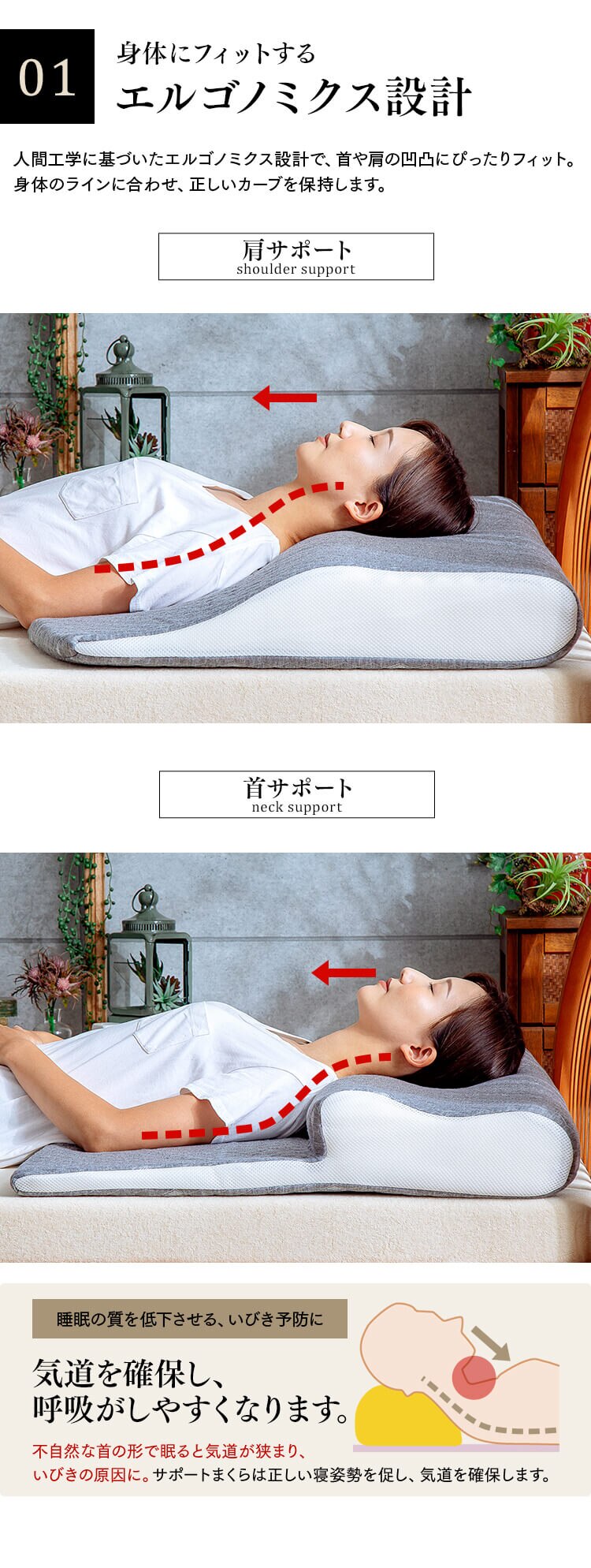 肩サポート低反発枕 LRP-SS グレー（GY）3