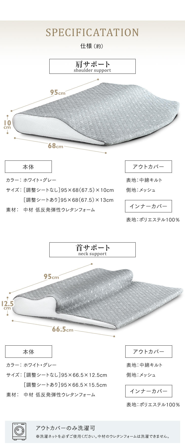 肩サポート低反発枕 LRP-SS グレー（GY）14