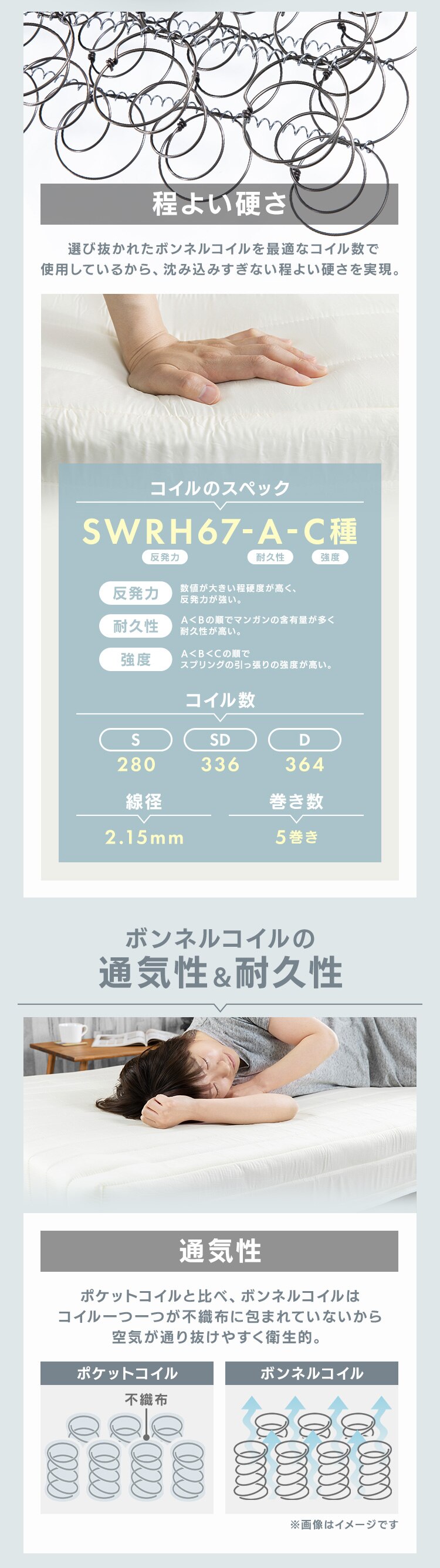 ベッド シングル 脚付きマットレス ボンネルコイル ブラウン3