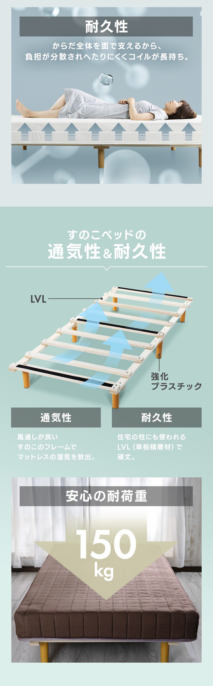 ベッド シングル 脚付きマットレス ボンネルコイル ブラウン4