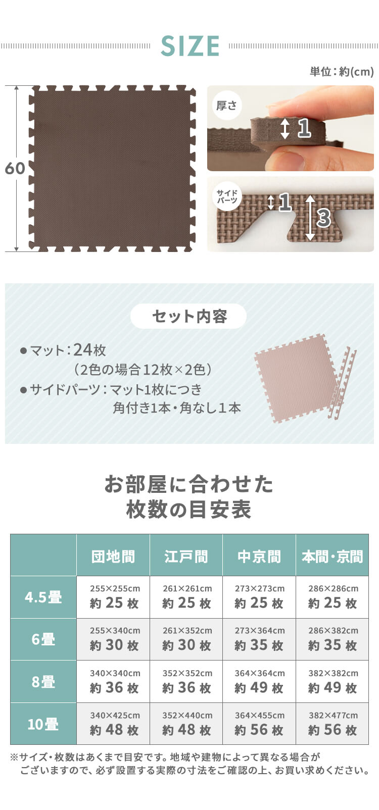 PEジョイントマット（60&times;60&times;1） 6セット（24枚） PEJTM-601 ベージュ13