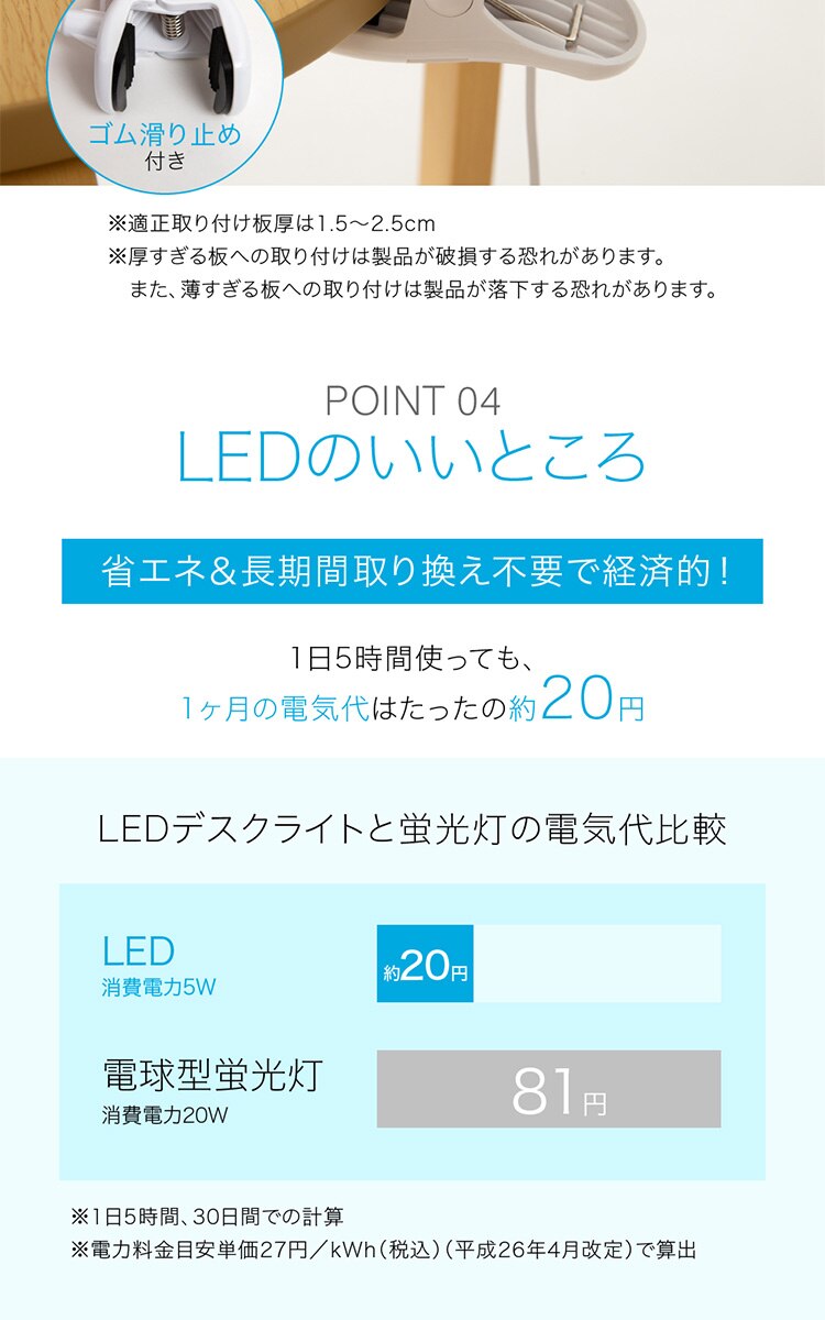 デスクライト LED クリップ式 PCL-R401-B ブラック 15